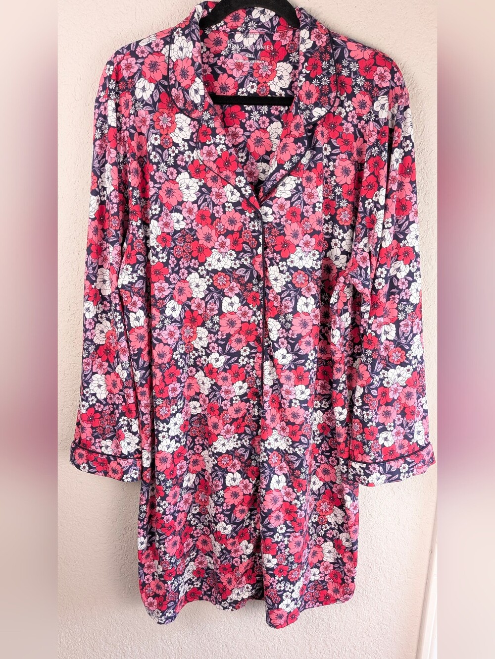 Draper James Nightgown XXL Soft Stretch Knit Jersey Button Front Long Sleeve